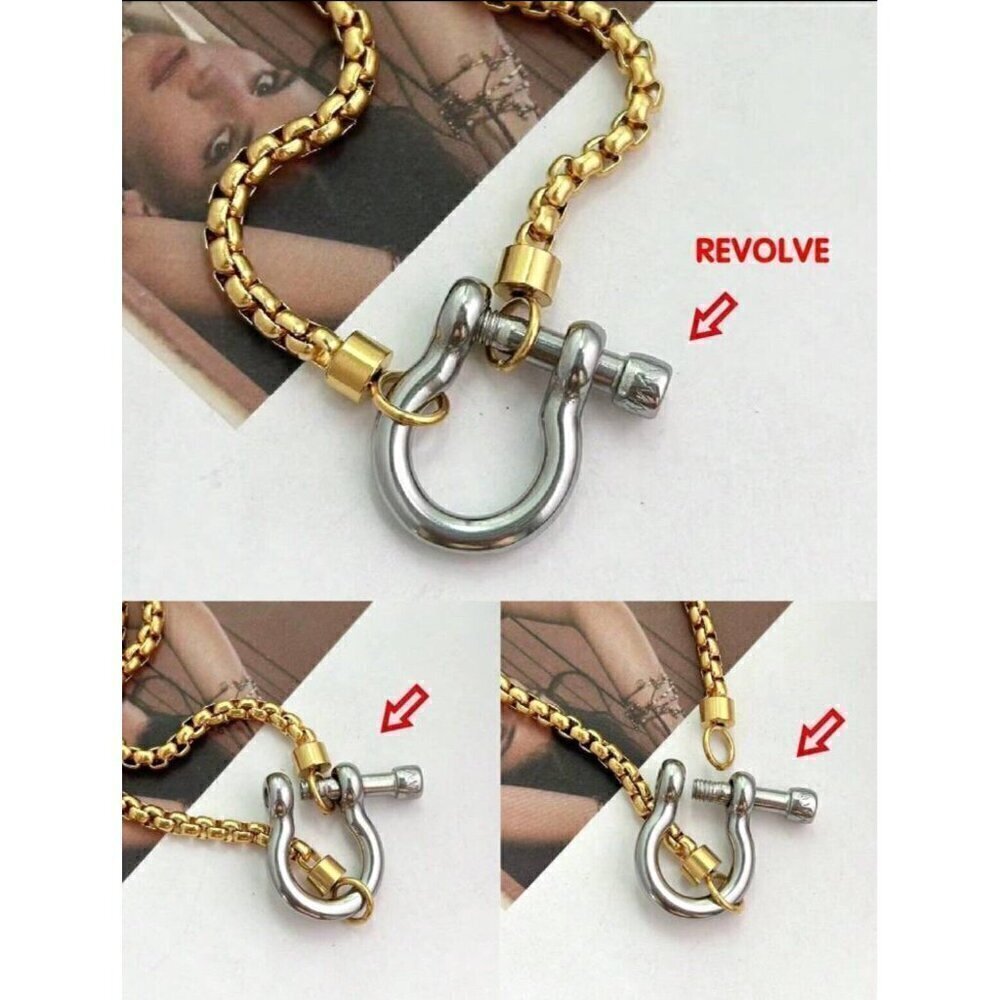 18K Gold Plated Carabiner Screw Lock Necklace Stainless Steel Womens Jewelry - Picture 9 of 14